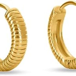 18k Gold Plated Classic Textured Hoops for Women - Gift for Girls & Women | Waterproof & Anti-Tarnish Earrings-10