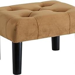 Small Footstool Ottoman, Velvet Wooden Foot Stool Ottoman with Wood Legs, Rectangle Ottoman Chair, Sofa Footrest Extra Seating for Living Room Entryway Office (Coffee)-image-31