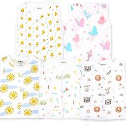 Kidbea Extra Soft Muslin Cotton Jhabla for Baby Boys Cute Chick, Butterfly, Rainbows, Tiger and Sun Print Pack of 5 (0 Months-3 Months)-image-15