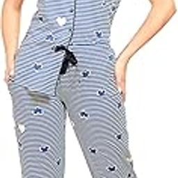 Women's Cotton Heart & Striped Printed Shirt & Payjama Half Sleeve Night Suit Set-image-81