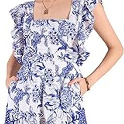Blue Floral Sleeveless Back Tie Romper-image-38