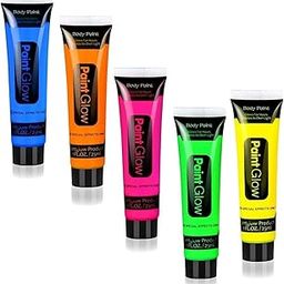 53 Arts Glow in The Dark Face & Body Paint – Neon UV Reactive Fluorescent Paint, 6 Bright Colors, 25ml Each – Glow Makeup for Parties, Festivals, Kids & Adults Pack Of 6-3