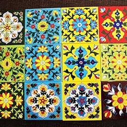 SHRIYAM CRAFTS Home Decor Tiles Ceramic High Lighter Wall Kitchen Bathroom Handmade Tiles 4 INCH (NO.1 Multi Pack of 12)-picture-14