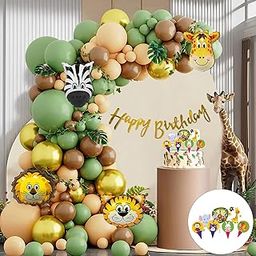 Special You Jungle Theme Birthday Decoration kit for Boys, Girls with Olive Green, Peach, Retro Brown Balloons, Animal Foil Balloons for Decoration, Jungle Cake Topper, Birthday Decor Items- 65 Pcs-image-16