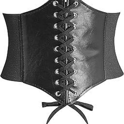 Black Corset Belts for Women, Wide Elastic Tied Leather Waspie Waist Belt for Girls Dresses-image-58