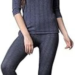 Women's Thermal Underwear Round Neck Top with Long Sleeves and Full Length Pants-image-2