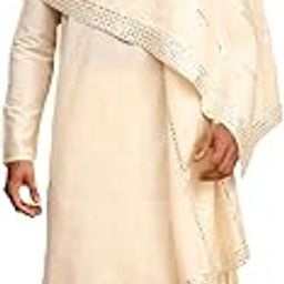Men's Viscose Kurta, Pyjama & Dupatta Set | Solid Kurta And Pyjama Set on Fluid Viscose Fabric of Natural Yarn In Cream Color with Maroon Mirror Dupatta.-picture-12