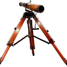 ASIAN WOOD ART Decorative Telescope with Wooden Tripod Stand, 105 cm Length, 16 cm Height, Antique Brown-picture-27