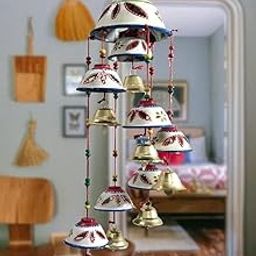 Rajasthani Painting Design 7 Bells Decorative Hanging Wind Chimes for Indoor and Outdoor (White)-image-30