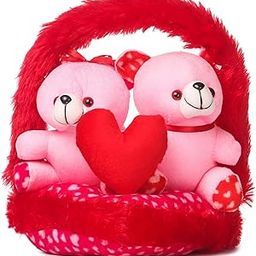 QTM Couple Love Teddy Bears in Heart Basket | Birthday, Valentines Day, Teddy Day, Hug Day Gift for Your Spouse, Girlfriend, Boyfriend-image-27