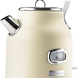 Westinghouse 1.7L 2200W Retro Series Electric Kettle | Fast Boil, Water Boiler For Hot Drinks, Quiet Boil & Detachable Filter | Temperature & Water Level Indicator | 2 Years Warranty (White)-1