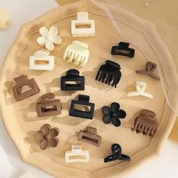 12 Pcs Hair Clip Set, Medium Claw Clips for Women Girls, Matte Rectangle Double Row Teeth Flower Semicircle Small Clips for Thin/Medium Thick Hair, Nonslip Clips (Beige, Khaki, Brown, Black Minimum 6 design )-image-97