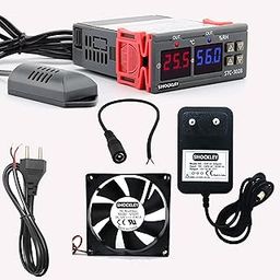 Shockley STC-3028 Dual LED Digital Thermometer Hygrometer controller SHT20 Temperature Humidity Sensor Thermostat Combo (STC-3028 + 1 AMP ADAPTER + Mains Power Cord + 1 Fan + DC JACK)-74