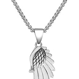 m men style Men's Bikers Angel Wing Charm Silver Stainless Steel Pendant Necklace Chain For Men And Women-picture-7