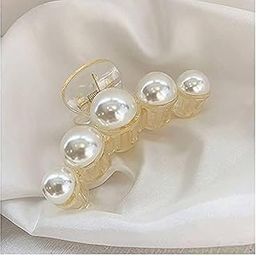 DAISY & DAFFODILS Gold Pearl Claw Clip – Large Transparent Plastic Hair Accessory with Elegant Toned Finish for Styling Updos Braids Buns and Daily Hair Arrangement Use-15