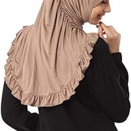 Hijab's Modest Women's stylish Frill Finish Border Soft feel good Solid Polycotton fabric Zareen Hijab L (Dark Wheat)-25