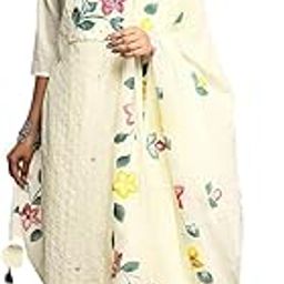 Women Off White Cotton Kurta set with Dupatta-image-64