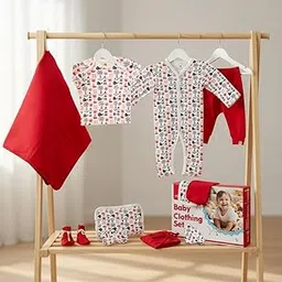 StarAndDaisy Newborn Baby Gift Set 12 Pieces –100% Pure Cotton, Infant Clothing Set with Body Suit, Mittens, Caps, Bibs & Socks, Perfect Baby Shower Gift -Boat Print-picture-24