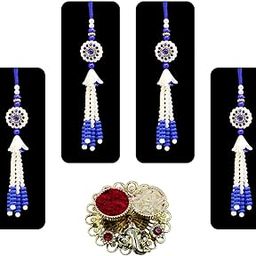 Handmade Lumba Rakhi for Bhabhi Set of 2 - Latkan Beads Rakhi Combo - Exclusive Rakhi for Women - Designer Rakshabandhan Rakhis with Roli Chawal Chopra-image-3
