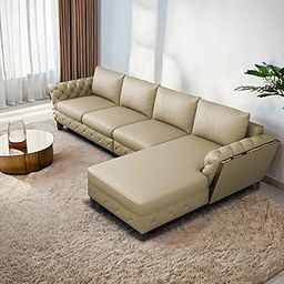 BRAXTON Dennis 6 Seater RHS L Shaped Sofa Set for Living Room (Cream Fabric) Premium Fabric Sofa Set-image-94