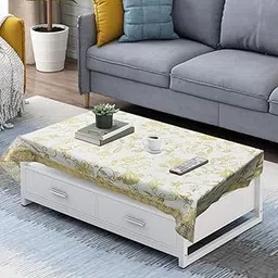 Homerz Waterproof & Antislip PVC Table Cover for Centre Table- White, Gold, 40x60 Inch(Plastic, Rectangular, Pack of 1)-picture-1