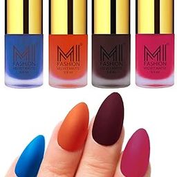 MI FASHION Velvet Matte Nail Paint Combo Sets Non-Stop, Rain Or Waterproof 9.9ml Navy Blue, Orange, Wine, Pink (Pack Of-4)-image-85