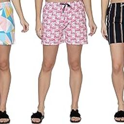 club a9 Women's Mid Rise Elastic Waist Regular Fit Comfy Breathable Cotton Printed Summer Shorts Combo (Multicolor,L) - Pack of 3 (Green, Black, Peach)-picture-38