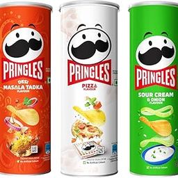 Kellogg's Pringles Sour Cream & Onion + Desi Masala Tadka + Pizza Flavour(107gram each), Masala, Salted-image-9