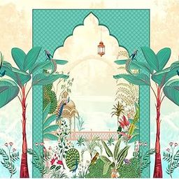 Weddings Decoration Curtains for Background |Wedding Backdrop Cloth | Wedding Haldi Functions Festival Decoration Cloth Pink Clour 8x8 feet (Peacock Backdrop) Green Colour Traditional Backdrop-image-76