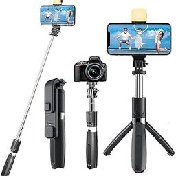 Selfie Stick with Fill Light, All in One Portable Selfie Stick Tripod Phone Holder with Detachable Wireless Remote, Compatible with iPhone 13/12/11, Android Smartphone & Lightweight (Black)-5