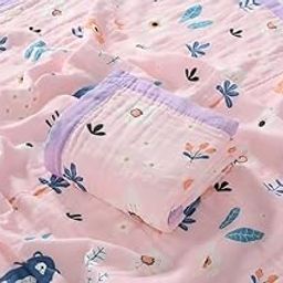 BABY STATION 100% Organic Cotton 6-Layer Muslin Baby Blanket (110x110 cm) is Super Soft, Breathable, and Gentle on Baby's Skin. Perfect for Comfort, Warmth, and Everyday use (Pink Flower & Panda)-image-37