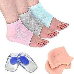Heel Sleeves (3-Pair) - Soft Silicone Gel Pad, Heel Protector - Moisturizing Socks for Dry Cracked Feet - Cotton/Spandex - One Size - Foot Health-image-105