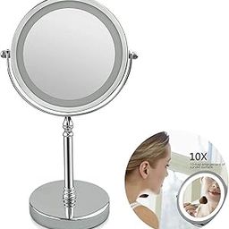 Volwco x10 Magnifying Mirror with Lights, 10x Magnifying Lighted Makeup Mirror High-Definition Clarity Double Sided 360 Rotation Polished Chrome Finish-image-48