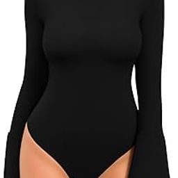 Bell Sleeve Mock Neck Long Sleeve Bodysuit for Going Out Tops for Women-image-37
