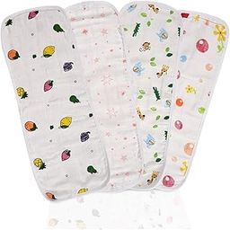 Soft & Washable Muslin Cotton Burp Cloth for New Born Baby | Reusable Napkins & Burp Hanky for Kids | 46x17cm | Printed White (4)-image-64