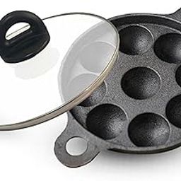 The Indus Valley Super Smooth Cast Iron Paniyaram Pan with Glass Lid | 9 Pit, 20.8cm/8.2inch, 2.7kg, Gas Compatible | Pre-Seasoned, 100% Toxin-Free, Naturally Non-Stick, Long Lasting-22