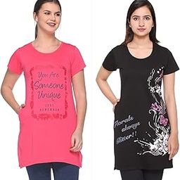 Women's Pure Cotton Tshirts for Summer (Pack of 2) (Jet Black :: Leafy Rose) (X-Large-39)-image-1