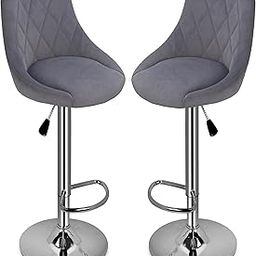 DPI MINI Bar Chair for Breakfast Dining Stool Kitchen Island Counter Bar Stools Velvet Exterior, Adjustable Swivel Chrome Gas Lift, Steel Footrest & Base | 01 Year Warranty (2, Gray Velvet)-image-28