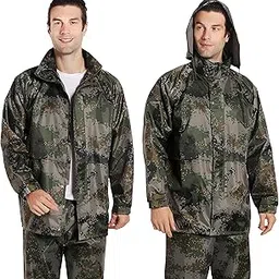 hacer Raincoat Reusable Rainwear Seam Sealed Army Print Snow Suit Face Shield & Detachable Hood for Bikers Hiking Travelling-picture-33