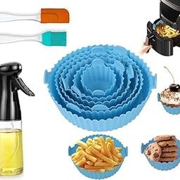 NEKIFACE 6 Pcs Round Reusable Non-Stick air Fryer Accessories Silicone Coating Pot Basket for Microwave Oven oil sprayer bottle and Oil brush And Spatula Set | Air Fryer Accessories Silicone pot |Baking Tools & Accessories-91