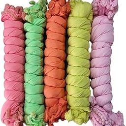 Nakoda Creation Cotton Blend Solid Women Dupatta (Pompom Pack Of 5:-Peach,Angoori,Jogiya,Liril,Lavender) - BZ1111-22