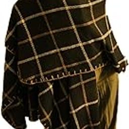Women Plectrodera Checkered Cape (Black/Olive_Free Size)-56