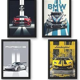 4 Framed Supercar Posters Set | Lamborghini, Porsche, Mustang, BMW,A5 car posters with frame | 8x6 inch Black Frames | High-Definition Prints | For Kids Room, Boys Room, Hostels, Offices-picture-23