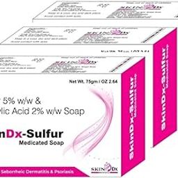 SkinDX Sulphur 5% W/W + Salicylic Acid 2% W/W Anti Bacterial & Anti Fungal Soap Anti Acne, Tan Removal & Glow | Germ Protection | 75 Gm (Pack of 3) |-31