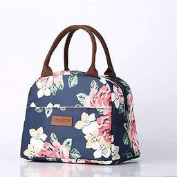House of Quirk Insulated Reusable Nylon Lunch Bag Tote Bag for Women, Printed Lunch Bag for School, Picnic, Office, Outdoor, Gym (Navy Rose Flower)-11