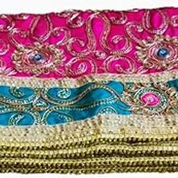 Shirdhi Sai Baba Shawl, Multipurpose Godess Vastra/MATA Chunri/Altar Cloth, 49x17 inches, Pink with Green Border, Premium Silk, Heavy Embroidery, Handcrafted in India-picture-17