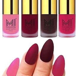 MI FASHION Velvet Matte Nail Paint Combo Sets Non-Stop, Rain Or Waterproof 9.9ml Baby Pink, Mauve, Wine, Pink (Pack Of-4)-33