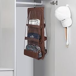 Kuber Industries Hanging Organizer | Handbag Organizer | Hanging Purse for Wardrobe | Transparent Clutch Organizer | Handbag Storage For Closet | 6 Pocket Storage Hanger | Brown-11