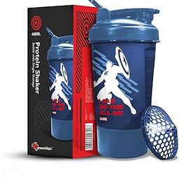 PowerMax Fitness X Marvel MSB-6S Captain America Marvel Edition Shaker Bottle 600ml, 100% Leakproof Guarantee Sipper Bottle Ideal for Protein, Pre-Workout & BCAAS, BPA Free, Plastic (Blue, Pack of 1)-image-17