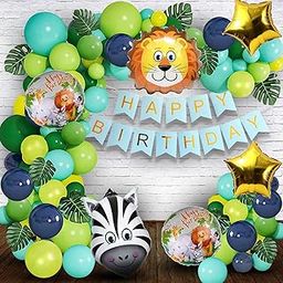 Party Propz Jungle Theme Birthday Decoration - 64Pcs Animal Theme Birthday Party Decorations Boys Girls, Huge Animal Foil Metallic Balloons for Birthday, Jungle Safari Theme Birthday Decoration Items-picture-11